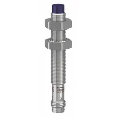 Inductive cylindrical proximity sensor with built-in connector, unshielded design, and PNP output. Operates on 12-24V DC supply voltage. Suitable for non-contact detection of metallic objects in industrial automation applications such as position sensing, part detection, and machine control.