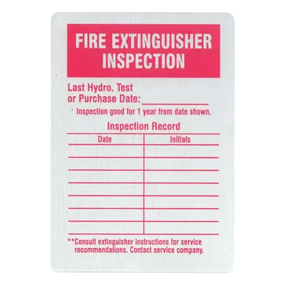 SEE ALL INDUSTRIES Inspection Label: Fire Extinguisher, 3 in Wd, 4 1/4 in Ht, Red/Silver, Rectangle - Safety