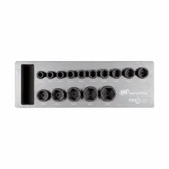 This 15-piece impact socket set includes 6-point sockets sized from 12 mm to 33 mm. Designed for use with impact wrenches, it is suited for fastening and loosening bolts and nuts in automotive, industrial, and construction applications.