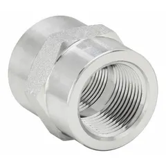 This steel coupling connects straight sections of pipe in hydraulic systems operating at up to 5,000 psi. It is a threaded extreme-pressure pipe fitting with 1/2 in x 1/2 in pipe size, suitable for fluid power circuits in industrial machinery and mobile equipment.