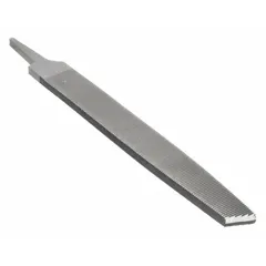 Rectangular file with single-cut teeth for smooth finishing. Double-cut, single edge cut design. 8-inch length without tang. Suitable for deburring and finishing on soft metals and non-ferrous materials in metalworking and fabrication.