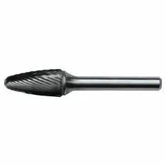 CLE-LINE SF-7 single-cut ball-nosed tree bur with a 3/4" x 1" head and 1/4" shank. Designed for material removal and finishing on metals, plastics, and composites. The ball-nosed shape enables contouring, deburring, and shaping in dies, molds, and similar applications.