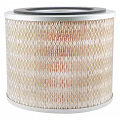 Round/oval engine air filter with axial seal, overall height 8 1/16 inches. Compatible with Cummins vehicles. Used in heavy-duty engine air intake systems to remove airborne contaminants.