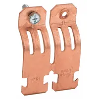 Standard strut pipe clamp in copper-plated steel for securing 3/4 in copper tube or pipe with a maximum 7/8 in outer diameter. Used in plumbing, HVAC, and industrial piping systems to provide stable support within strut channels