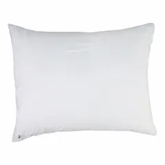 This white vinyl pillow encasement measures 27 inches in length and 21 inches in width, fitting standard pillows. It provides a protective barrier against dust, moisture, and wear, suitable for hospitality and residential use.