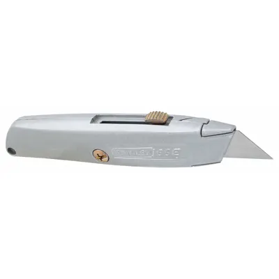 STANLEY Utility Knife: 6 in Overall Lg, Steel Std Tip, Plain, Metal, Gray - Retracting Utility Knives