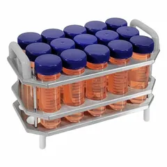 This stainless steel test tube rack in silver finish is designed for benchtop use, securely holding up to (15) tubes. Suitable for general laboratory storage and organization, its corrosion-resistant construction withstands chemical spills and routine lab conditions.