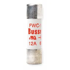 Fast-acting cylindrical fuse rated 12 A, 600 V AC, 700 V DC. Non-indicating type from the FWC series. Used for overcurrent protection in AC/DC circuits, particularly in power conversion equipment and industrial drives.