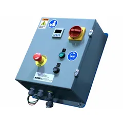 Control package for operating drum tumbling equipment. Provides control for mixing, blending, and tumbling operations. Designed for use with 230 VAC power input.