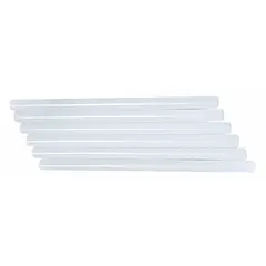 Clear hot melt adhesive sticks for general purpose bonding of rubber and secondary materials such as leather. Each stick measures 7/16 in diameter and 10 in length, with a melting temperature of 185°F. Supplied in a 100-count pack.