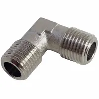 This 90° elbow fitting has 1/8 in male BSPT threaded connections on both ends. It is used to change direction in medium-pressure pneumatic or hydraulic systems. Maximum operating pressure is 870 psi