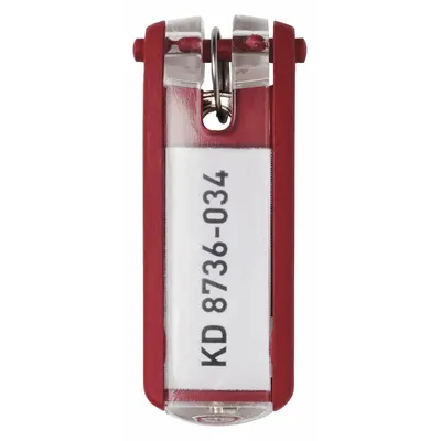 DURABLE Key Tag: 6 Key Tags, Rectangle, Red, Plastic, Blank Label, 2 5/8 in Overall Ht - Unlabeled Key Tags
