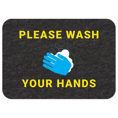 PIG Floor Sign Mat: Please Wash Your Hands, 2 ft x 17 in, 2 ft Overall Wd, 17 in Overall Lg - Safety