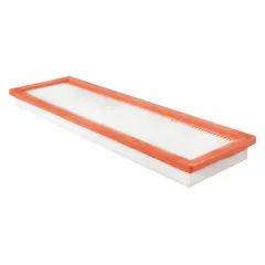 Rectangular panel engine air filter with 15 1/4 in overall length. Designed for engine intake systems requiring a panel-type filter element. Compatible with John Deere buses.