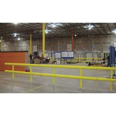 IDEAL SHIELD Guard Rail System: Mid-Rail Included, Straight, 36 in Top Rail Ht, 18 in Mid-Rail Ht (MPN HGR-2-120-36-C-12). Key specifications — Color: Yellow; Material: Steel; Rail Mounting Style: Core-In; Includes Mid-Rail: Mid-Rail Included.