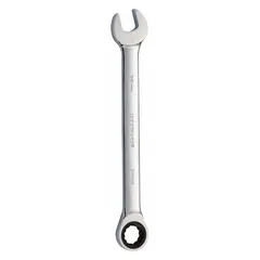 This metric 12-point ratcheting combination wrench is constructed from alloy steel with a chrome finish. It features a 36 mm head size and a standard overall length of 19 5/8 inches. The ratcheting box end enables faster fastener turning without repositioning, suitable for tightening and loosening bolts and nuts in mechanical assembly and maintenance tasks.