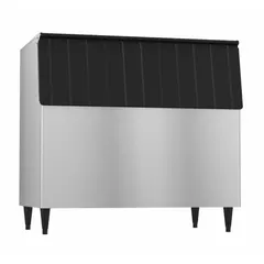 This ice bin provides 800 lb storage capacity for commercial ice machines. Constructed with a top-hinged lid, stainless steel exterior, and FPT (foamed-in-place) insulation. Dimensions: 46 in height, 48 in width, 32 1/2 in depth. Suitable for foodservice and hospitality settings requiring sanitary ice storage.
