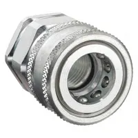 Steel hydraulic quick-connect coupling body with 1/2"-14 thread size, 53 lpm maximum flow rate, and nitrile seal. Used in fluid power systems for rapid connection and disconnection of hydraulic lines in mobile equipment, industrial machinery, and maintenance applications