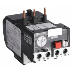 Three-pole IEC thermal overload relay with integrated bimetallic elements, eliminating the need for separate thermal units. Features 1NO/1NC auxiliary contacts and phase loss sensitivity. Adjustable current range of 9 A to 13 A for motor protection. Compatible with Dayton contactors in the 9 to 18 Amp models.