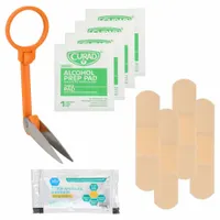 This kit is designed for removing splinters and ticks from the skin. It includes adhesive bandages and antiseptic ointment for cleaning and covering minor wounds after removal. The green housing contains no wound dressings or oral/inhalant medication. Suitable for inclusion in first aid supplies for outdoor or industrial environments