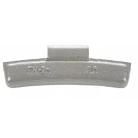 Zinc clip-on wheel weight with coated finish for passenger car aluminum rims. Used for wheel balancing to reduce vibration. Manufacturer part number FN020Z
