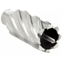 This high-speed steel annular cutter has a 1-1/8 in diameter and a 2 in maximum cutting depth. It includes a pilot pin and has a bright finish with a Weldon Flat shank. Designed for use with magnetic drill presses, it is suitable for cutting holes in metal for general fabrication and maintenance applications