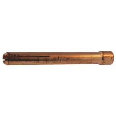 Stubby collet for TIG welding torches, designed to hold tungsten electrodes up to 1/8 in diameter. The shorter profile allows improved access in confined spaces and enhanced arc control. Sold in a pack of 2. Reference number 10N25S.