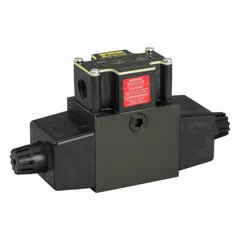 D05 NFPA size, three-position, manifold-mounted directional control valve. Solenoid-operated for start, stop, and direction of fluid flow in hydraulic systems. Maximum flow rate 28 gpm.