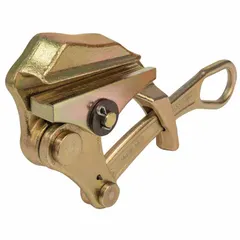 This cable pulling jaw grip is designed for EHS and guy strand applications. It accommodates cable diameters from 0.18 to 0.6 inches and features a spring mechanism. Used for tensioning and installing guy wires in overhead line construction.