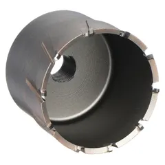 Carbide-tipped annular cutter with a 3-1/2 in diameter and 2 in maximum cutting depth. Two-piece alternate-tooth design with bright finish. Includes pilot pin for alignment. Used for cutting precise holes in metal during fabrication and structural work.