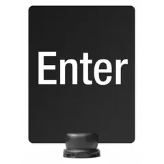 This black polyethylene sign displays the message 'Enter' and is designed for use with the Tempest Sign Stand. It measures 11 inches in overall length by 8 1/2 inches in overall width. Suitable for directing traffic or marking entrances in commercial, industrial, or public facilities.