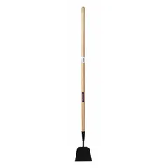 This ice scraper features a beveled steel edge with a 7-inch blade width for breaking through ice on walkways, driveways, and loading docks. The straight hardwood handle is 54 inches long, providing leverage for standing operation. Total weight is 4 lb.