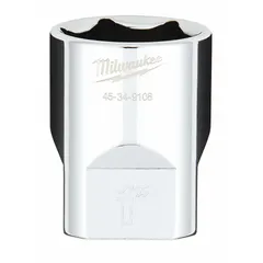 This 1/2 in drive, 1 in SAE socket features a 6-point configuration and standard length. The chrome finish with friction retention provides secure fitment. Its anti-roll design prevents rolling on sloped surfaces, suitable for tightening or loosening hex fasteners in automotive and industrial maintenance tasks.