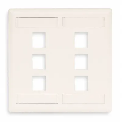 HUBBELL PREMISE WIRING Wall Plate: White, 2 Gang, 6 Port, Flat Module, Plastic - Keystone Wall Plates