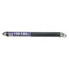 This PRIME-LINE extension spring is made of carbon steel with double-loop ends and a non-handed wind direction. It has a 0.188 in wire diameter, 2 in outside diameter, and 180° deflection angle. Used in counterbalance systems for overhead doors, it provides tension to offset door weight during operation.