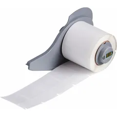 White matte vinyl wraparound label for wire identification. Designed for 10 AWG to 4 AWG wire gauge. Compatible with M710 printer series and requires M7-R4300 ribbon. Precut roll format for consistent application in industrial electrical settings.