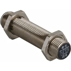 Shielded inductive cylindrical proximity sensor with built-in connector for non-contact detection of metal objects. Operates on 12-24V DC supply with 3-wire connection. Suitable for industrial automation, packaging, and material handling applications.