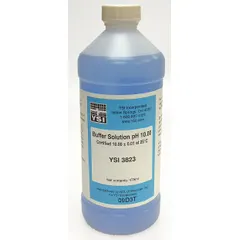 Lab-grade pH buffer solution calibrated to pH 10.00. Color-coded blue for quick identification. Used for routine calibration of pH meters and analytical instruments in water quality testing and laboratory analysis.