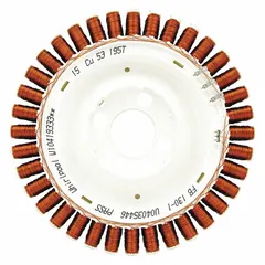 Motor stator assembly for Whirlpool washing machines and dryers. Generates the electromagnetic field to drive the motor rotor, enabling drum rotation during wash and spin cycles. OEM replacement part.