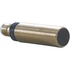 Shielded inductive cylindrical proximity sensor with built-in connector and 3 wires. Operates on 12-48V DC supply. Detects metallic objects without contact, suitable for position sensing and part detection in industrial automation.