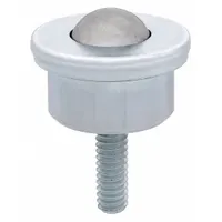 Threaded-stud mount ball transfer with 5/8 in diameter ball and 33 lb load capacity. Projection is 1/8 in. Used for omnidirectional movement of light loads in material handling, packaging, and assembly applications