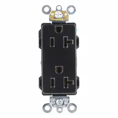 This duplex general purpose receptacle is rated 125V AC, 20 A, with a NEMA 5-20 configuration and 2-pole/3-wire grounding. It is used for power distribution in commercial and industrial settings, suitable for office equipment, light machinery, and convenience outlets on 20 A circuits.