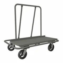 Sloped-frame panel truck for transporting sheet goods and bulky loads in warehouses and factories. Gray finish. Deck measures 47-1/2 in L x 30 in W x 52 in H with 13-1/4 in deck height. Equipped with (2) rigid casters for straight-line movement. Capacity 3000 lb.