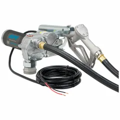 This bung-mount DC-powered fuel transfer pump from GPI is designed for transferring diesel, gasoline, and other non-aggressive fuels from drums or tanks. It features a 1/5 hp motor, a maximum flow rate of 15 gpm, and is constructed with aluminum. The pump includes a hose and nozzle but does not include a meter. It operates on 12 V DC power.