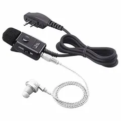 Earphone microphone with push-to-talk function, 38-inch cord, and 3.5 mm jack. Features a 2-Pin Slim L Type plug for connection to compatible radios. Suitable for hands-free communication in security, event management, and industrial settings.
