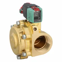 This 2-way, 2-position normally closed solenoid valve is designed for on/off control of liquids or gases in industrial piping systems. It features a 2 in pipe size and operates on 100 to 240V AC/DC. The watertight coil enclosure protects the solenoid in damp or washdown environments.