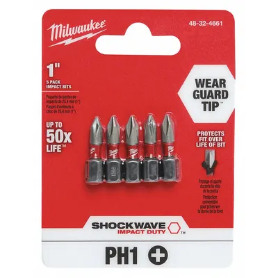 MILWAUKEE Insert Bit: Insert Bit, Imperial, PH1 Bit Industry Size, #1 Bit Size, Std - Insert Bits
