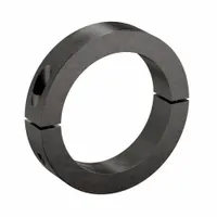 This heavy-duty shaft collar is a two-piece, clamp-on design with a round inch bore of 5 inches and a collar width of 1 3/8 inches. It is used to position, secure, or limit axial movement of components on shafts in industrial machinery, conveyor systems, and power transmission assemblies