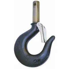 This top hook assembly is designed for use with Lodestar series electric chain hoists. It supports load capacities from 500 lb to 1,000 lb and includes a latch for secure attachment. Suitable for overhead lifting applications in industrial environments.