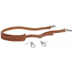 Leather shoulder strap for tool bags, 1 inch wide, brown finish. Designed for hands-free carrying of compatible tool bags, distributing weight across the shoulder for easier transport on job sites.